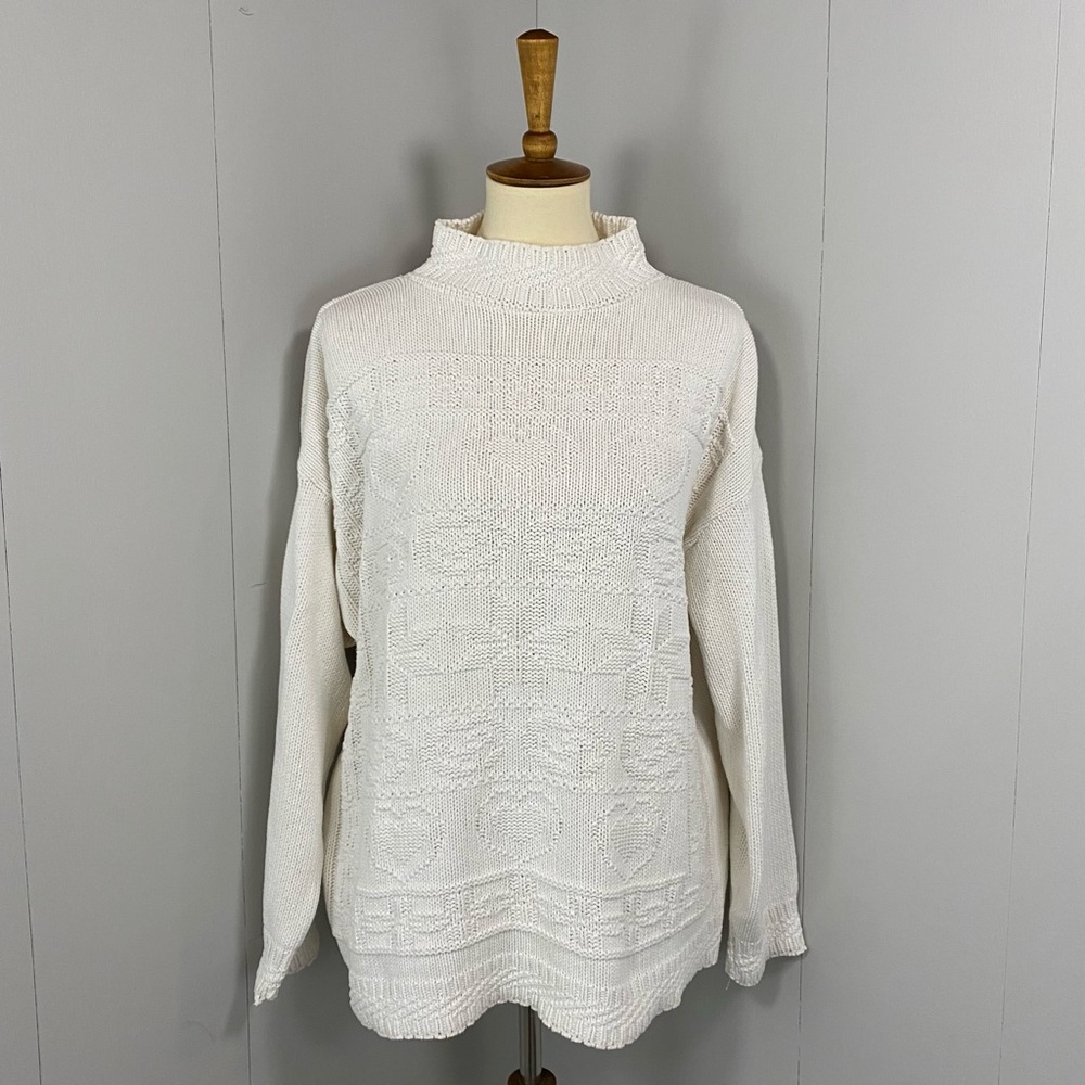 Vintage 90's White Stag Mock-Neck Ivory Sweater